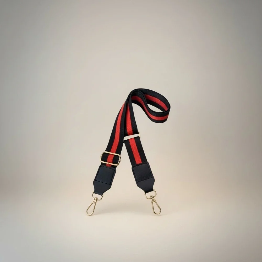 ✨ Black & Red Stripe Adjustable Bag Strap Gold Hardware Crossbody Replacement